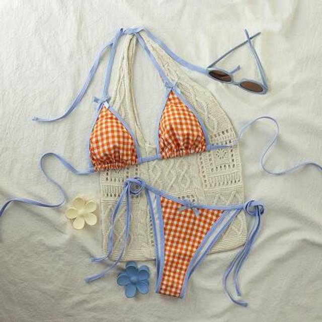 SHEIN Summer Colorful Cruise Party Cute & Energetic Fashionable Teenage Lace-Up Beach Vacation Bikini Ladies 2 Pieces Swimwear