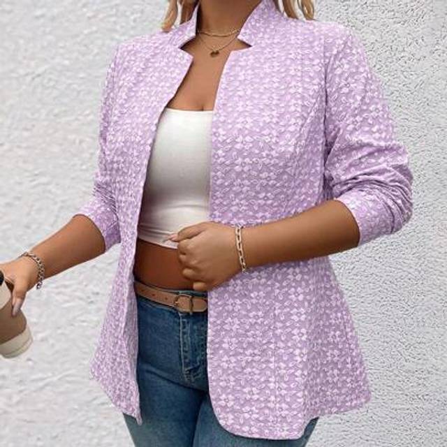 SHEIN Plus Size Pink Jacquard Mid-Length Slim Fit Blazer