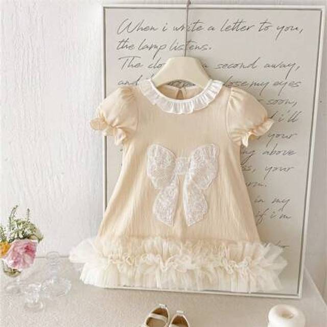 SHEIN Infant Baby Girl Short Sleeve Bow Lace Princess Style Mesh Summer Dress, Adorable & Fashionable