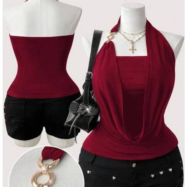 Sunspun Plus Size Women&#39;s Draped Neck Backless Stretchy Elegant Vacation/Date/Party Blouse