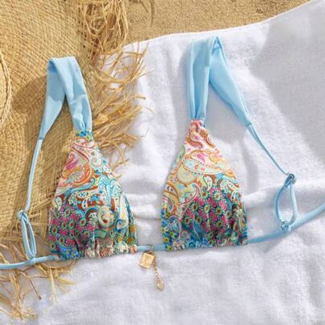 SHEIN New Soft Tie-Dye Adjustable Shoulder Strap Elegant Party Bikini Top, Women&#39;s Fashionable Beach Swimwear Top