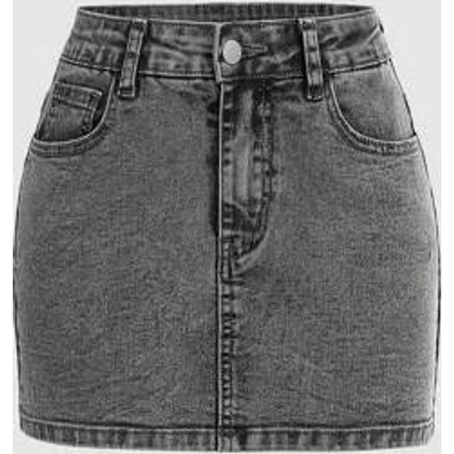 SHEIN Tween Girls Bow Decor Fashionable Denim Mini Skirt, Suitable For Summer