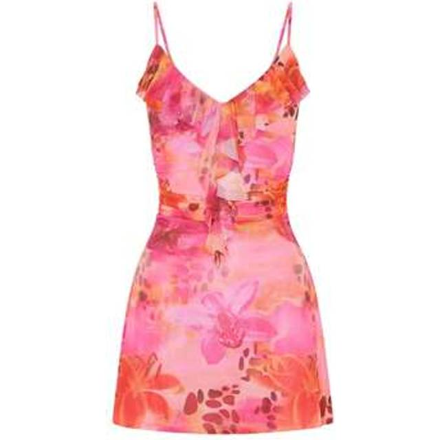 SHEIN Floral Print Ruffle Trim Cami Mini Casual Vacation Dress