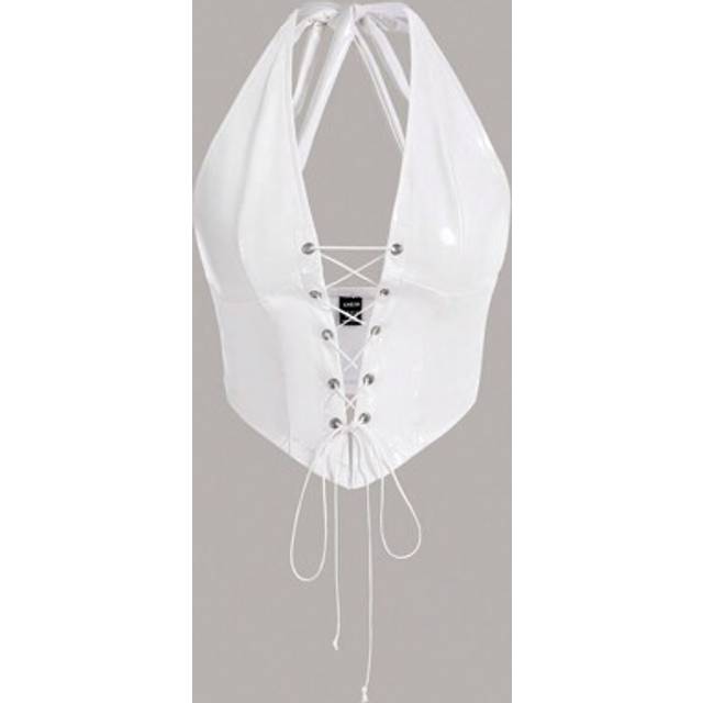 SHEIN Lace Up Front Halter White Top