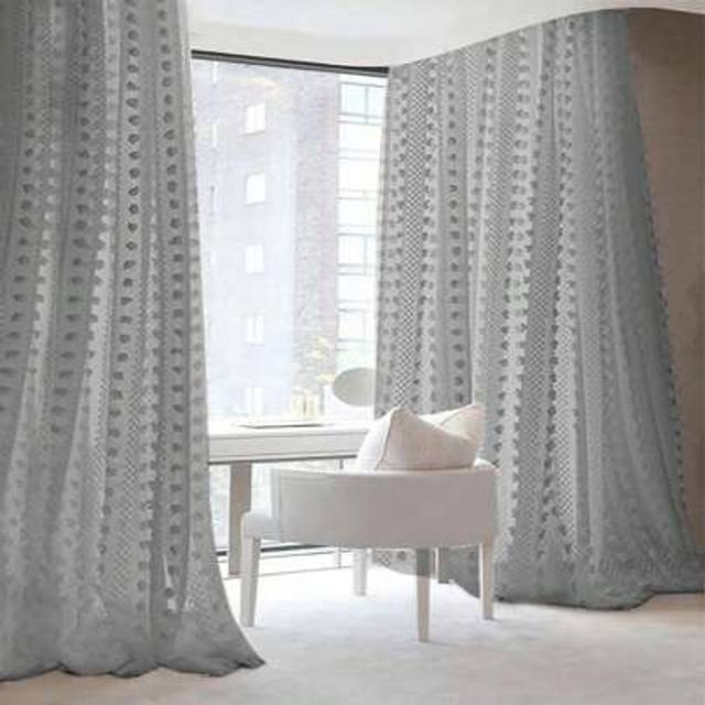 SHEIN 1pc Vertical Pompom Tassel Sheer Curtain, Semi-Blackout Linen Texture, Suitable For Bedroom, Living Room, Balcony, Casement Window