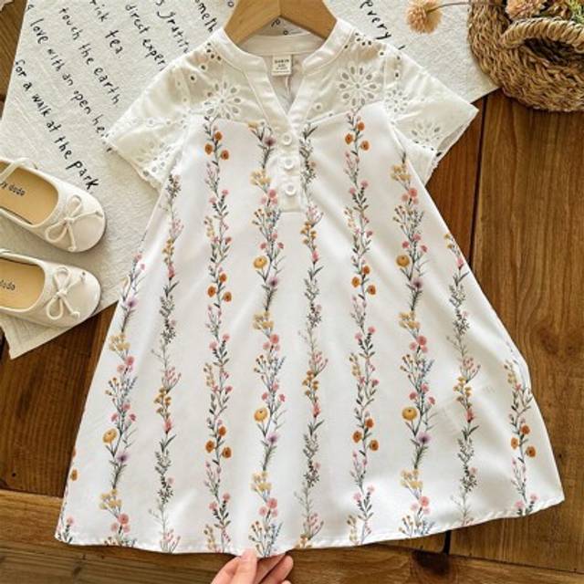 SHEIN Babygirl Cute Floral Embroidery Short Sleeve Summer Dress