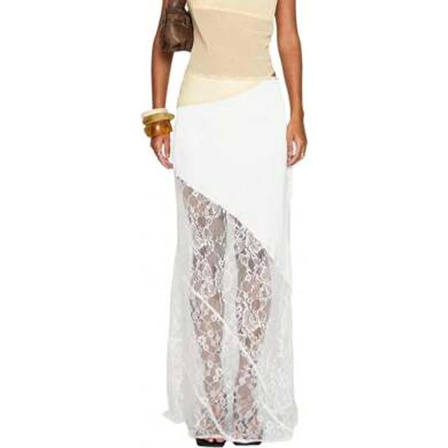 SHEIN Women&#39;s Lace Long Skirts Mid Waist Solid Color Asymmetric Patchwork Midi Skirts Elegant Skirts