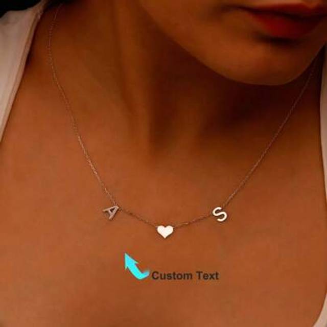 SHEIN 1PC Custom Initial Necklace Personalized Initial Necklace With Heart Gold Color Stainless Steel Initial With Heart Necklace Gift For Mom Couple Person