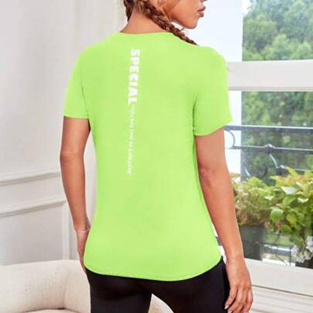 SHEIN Women&#39;s Summer Breathable Letter Pattern Round Neck Short Sleeve Activewear T-Shirt