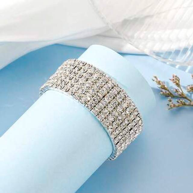SHEIN 1pc Elegant Design 6-Line Crystal Bracelet, Suitable For Weddings, Parties And Daily Wear