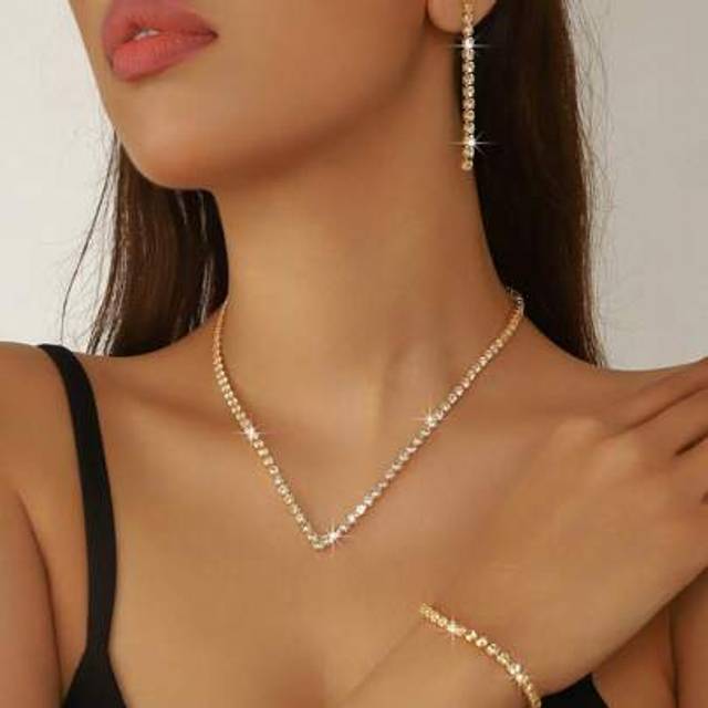 SHEIN 1 Set Of Fashion & Shiny & Luxury Party Rhinestone Necklace, Earrings, Bracelet Jewelry Set - Suitable For Women&#39;s Daily Wear, Weddings, Parties, Etc.