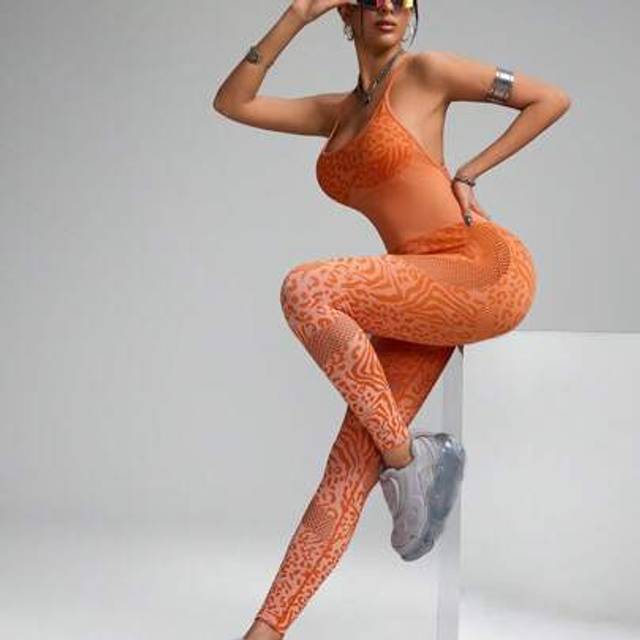 SHEIN Seamless Workout Jumpsuit, One-Piece Sculpt & High Stretching Fit For Gym, Sport Bodycone Jumpsuit, Sleeveless Adjustable Strap, Full-Body Romper, Ove