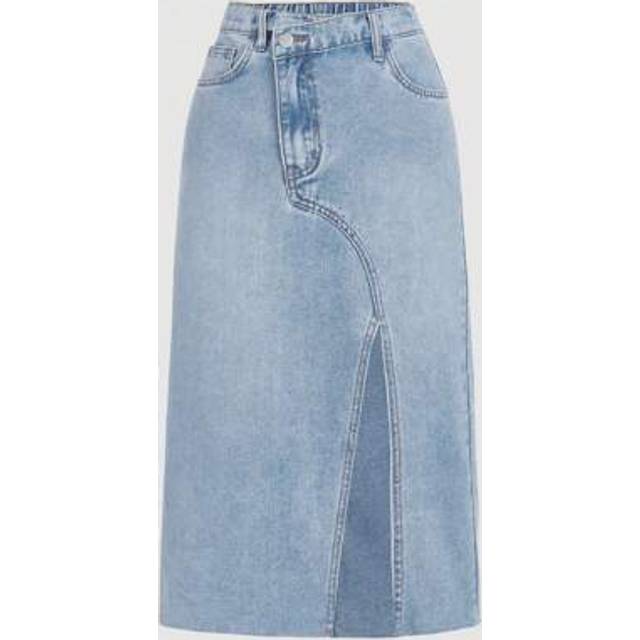 SHEIN Casual Washed Slit Denim Mid-Length Skirt For Teen Girls