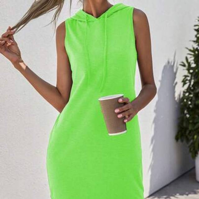 SHEIN Women&#39;s Sleeveless Hooded Solid Color Casual Dress, Suitable For Summer