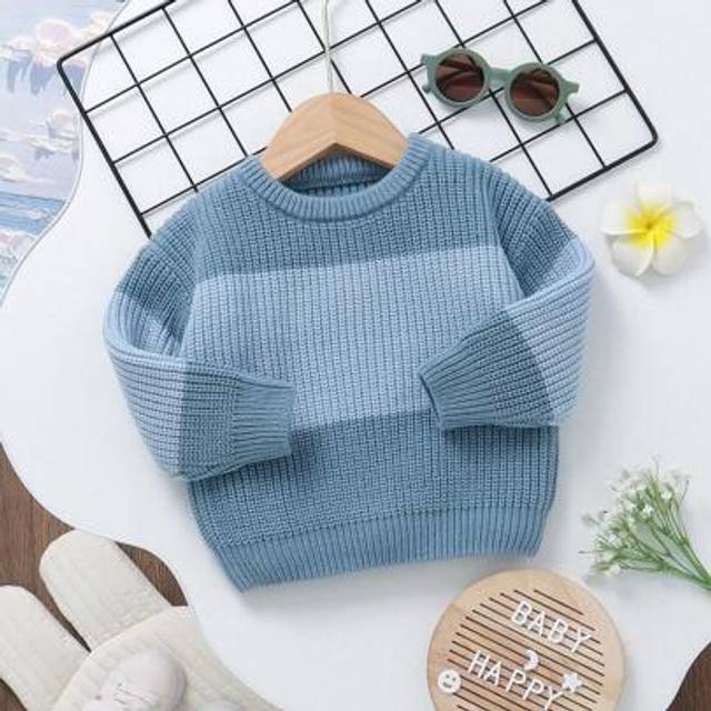 SHEIN Baby Boy Ombre Knit Crew Neck Long Sleeve Casual Pullover Sweater, Children Classic Fashion Apparel