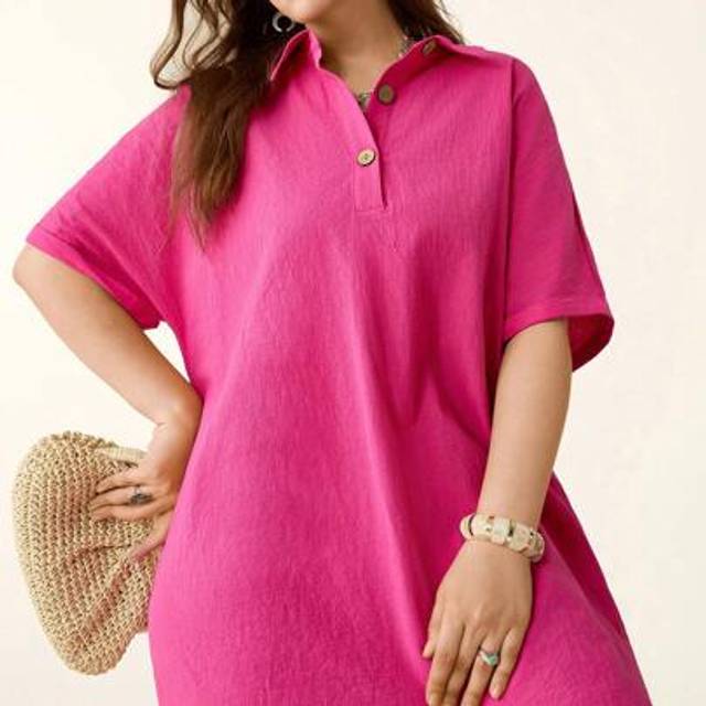 Luneh Plus Size Casual Linen Button High Low Dress