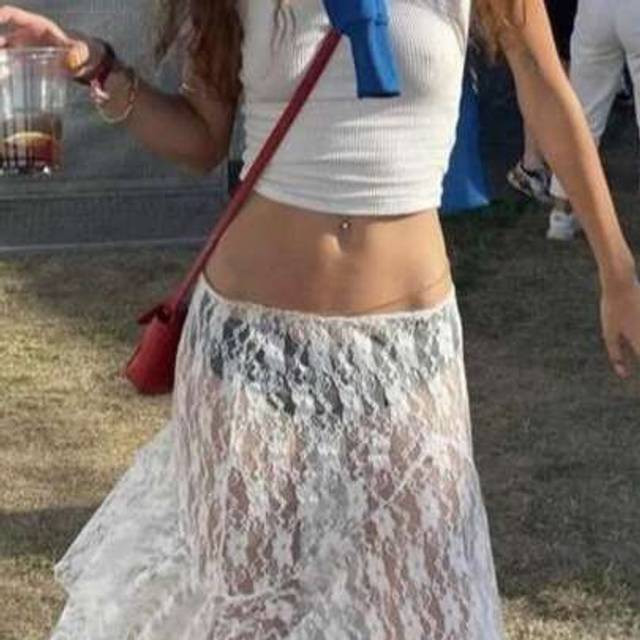 SHEIN Women Midi Skirt Flowy Skirt Low Waist Flower Embroidery See-Through Irregular Summer Lace Sheer Skirt For Summer Party
