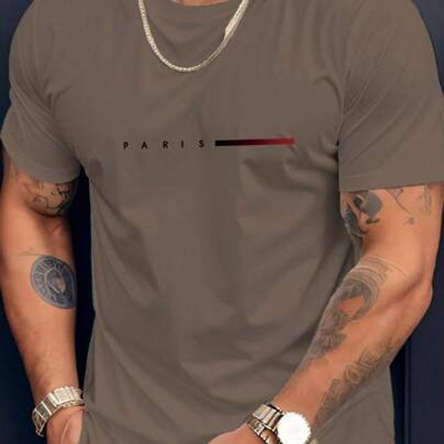 SHEIN Men&#39;s Outdoor Sports Energetic Single Line Paris Graphic Tee, Hiking, Fishing, Casual Versatile Short Sleeve T-Shirt, Spring/Summer
