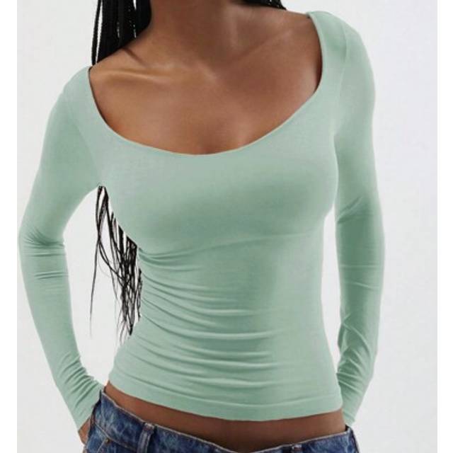 SHEIN Women&#39;s Solid Color Long Sleeve Fitted T-Shirt, Casual Everyday Wear