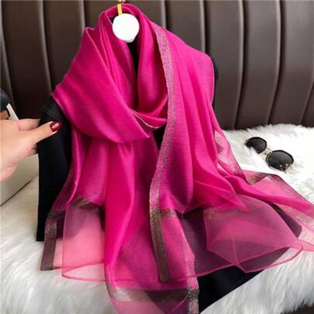 SHEIN 1 PC Korean Style Gold Wire Sequin Imitation Silk Satin Sunscreen Luxury Brand Spring And Summer Large Long Pashmina Women Scarf Solid Color Shawl Wra