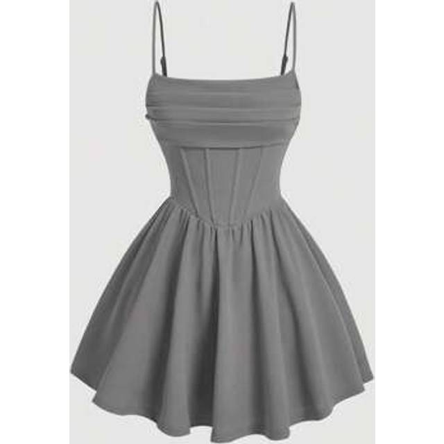 SHEIN Solid Ruched Cami White Corset Structure Summer Dress