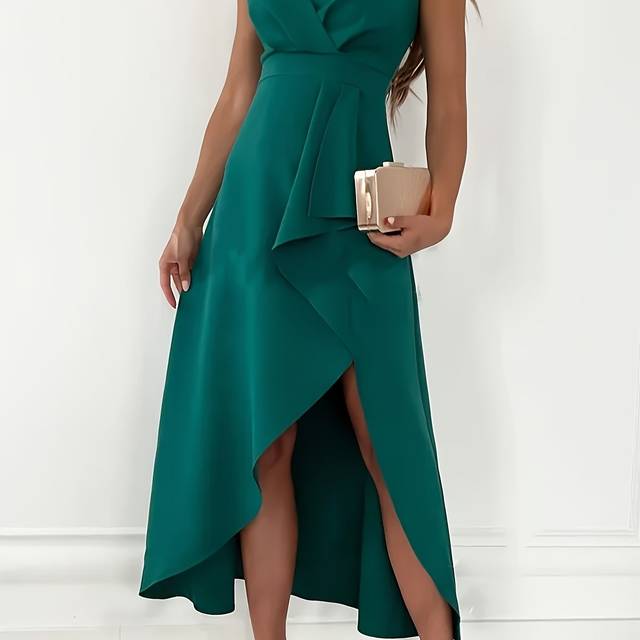 TEMU Backless Zipper V-neck Sleeveless Asymmetrical A-line Party Dress