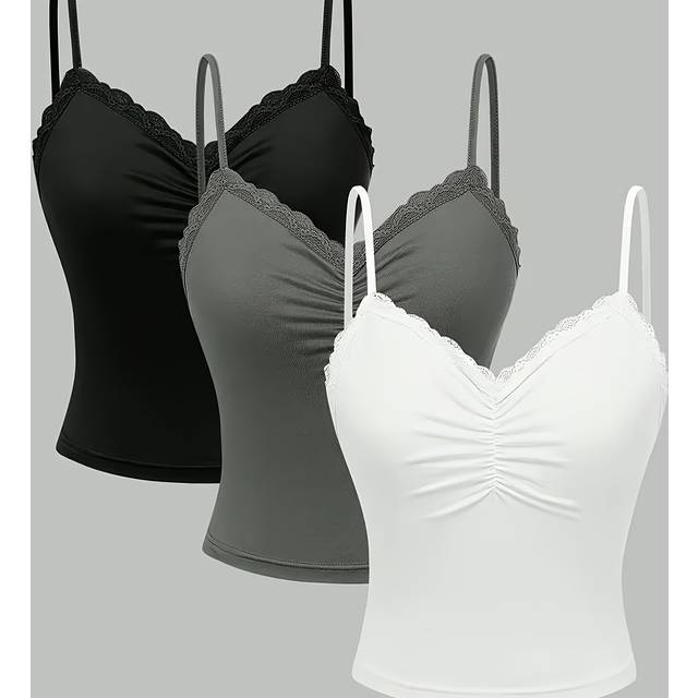 TEMU 3pcs Women's Y2k Style Solid Color Strapless Cami Tops, Spaghetti Strap, Sleeveless, Polyester, For Spring/summer/fal