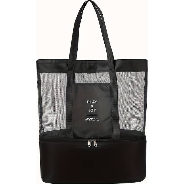 TEMU [3 Colors ] Foldable Lightweight Beach Bag With Cooler Compartment, Polyester Resort Style Tote, Magnetic Closure, Fixed Shoulder Straps, Hand Wash, Towel And Swimsuit Storage Bag