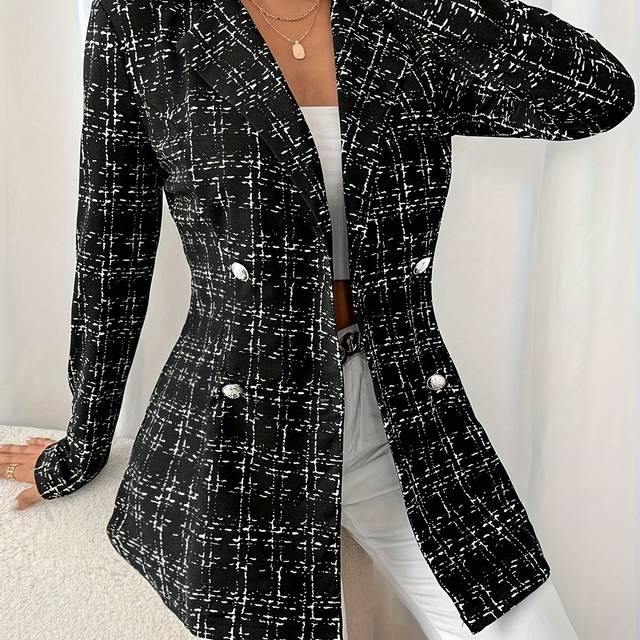 TEMU Elegant Floral Double-breasted Long-sleeve Blazer For Women