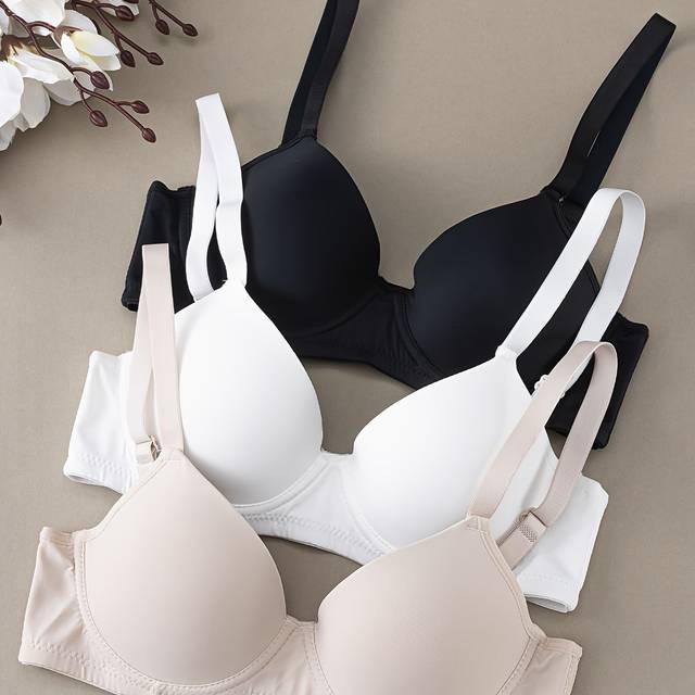 TEMU 3pcs Elegant T-shirt Bras For Women - Ultra-thin, Full Coverage With Soft Underwire For High Support - Non-padded, Breathable Nylon In Black, White, & - Ideal For Summer