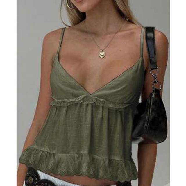 SHEIN Women&#39;s Boho Linen Casual Sexy Spaghetti Strap Top, Suitable For Music Festival Concert Party, Hot Girl Spring/Summer Young Girl Daily Wear, Rave