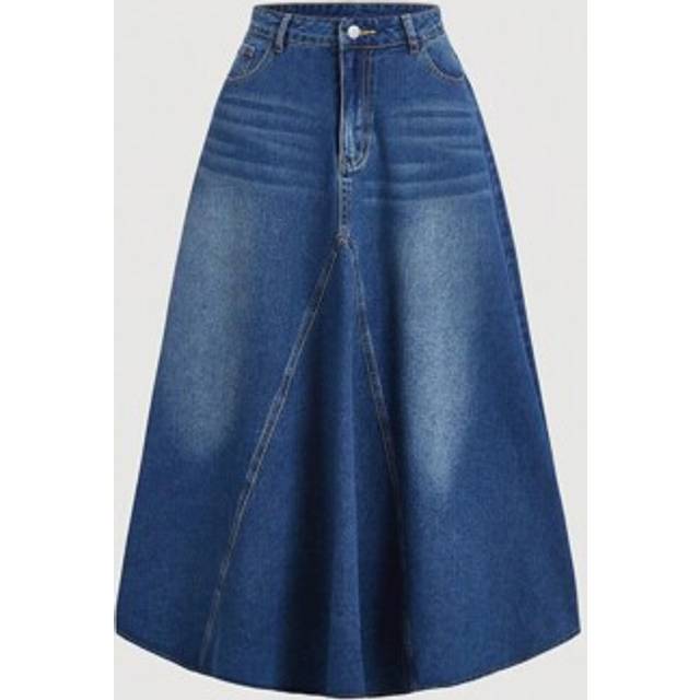 SHEIN Women&#39;s Long A-Line Denim Skirt, Blue