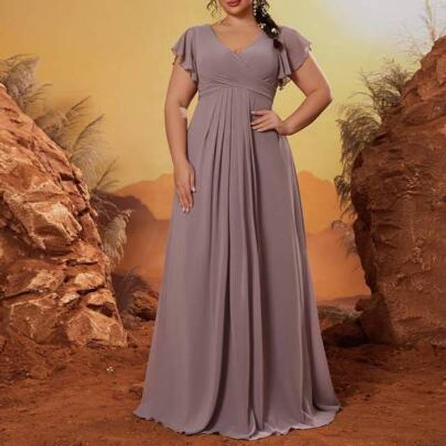 SHEIN Mgiacy V-Neck Handmade Pleat Mid-Calf Backless Tie Elegant Dignified Bridesmaid Dress