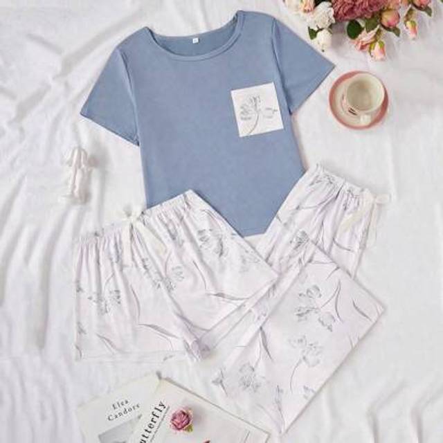 SHEIN 3 PiecesFloral Pattern Comfortable Casual Women&#39;s Pajama Set
