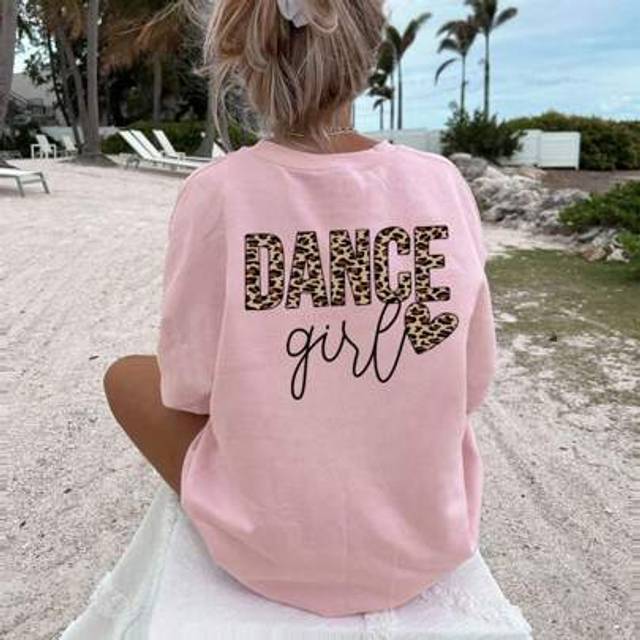 SHEIN 1pc Casual Printed Round Neck Short Sleeve T-Shirt For Tween Girls, Leopard Print & Letter Artistic Style T-Shirt Inspires Imagination & Self-Expressi