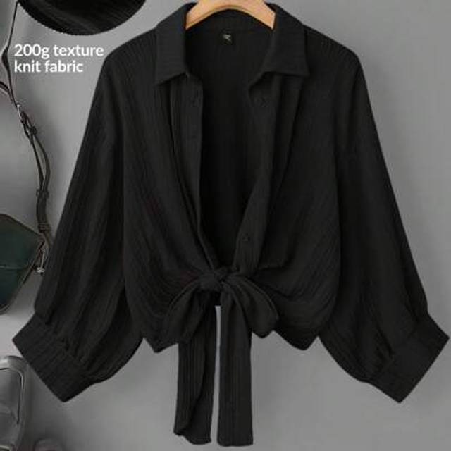 Luneh Plus Size Women Knit Tie Cuff Long Sleeve Shirt, Old Money,Summer, 90s, Spring Break, Ibiza Fit, Beach Summer Boho Old Money Summer Spring Break Rave