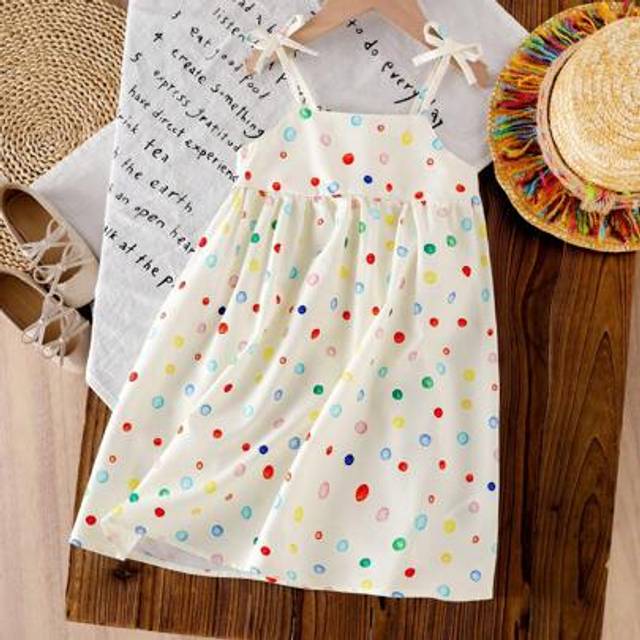 SHEIN Young Girl (Small) Stylish Cute Multi-Color Polka Dot Print Comfortable Sleeveless Spring/Summer Fresh Casual Dress