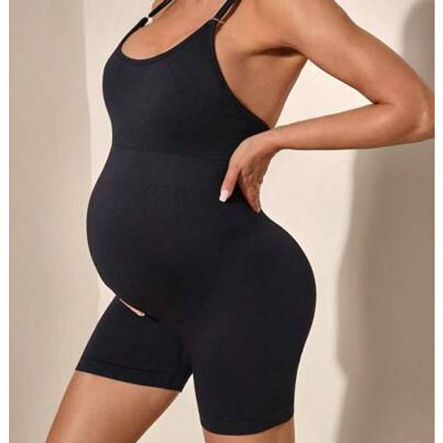 Modmama Solid Color Criss-Cross Back Sleeveless Bodycon Seamless Maternity Activewear, Sports & Yoga  Maternity Sports Jumpsuit  Maternity Jumpsuits