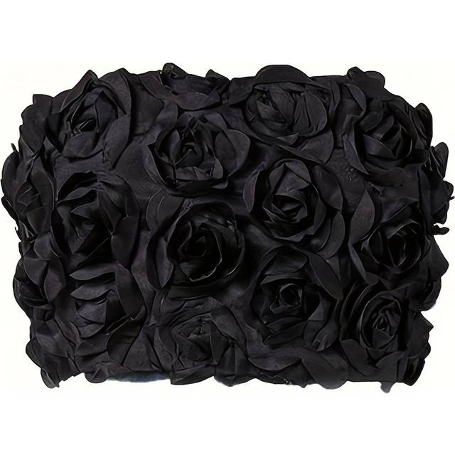 TEMU Elegant 3d Floral Strapless Crop Tube Top - Black , 100% Polyester, Stretchy Slim Fit For Prom, Weddings & Summer Parties