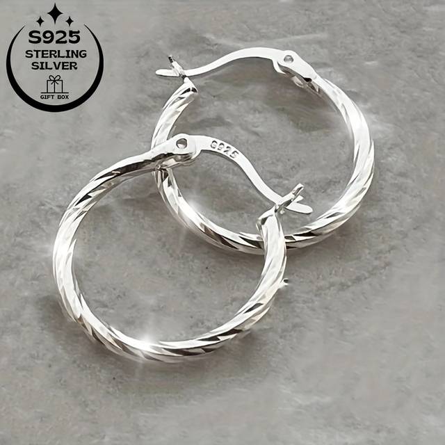 TEMU Pair Of 925 Twisted Line Women's Earrings, Simple Suitable For Celebrations, Parties, Daily Commuting, And Vacation Wear. With Gift Box, Perfect Anniversary Gift