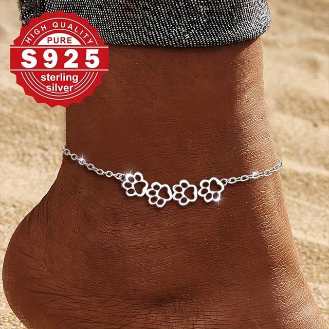 TEMU A Women's Anklet Made Of S925 Sterling Silver, Featuring A Stylish And With A Print. Cute And , Gifting And Suitable For Everyday Wear, With Low Allergy .