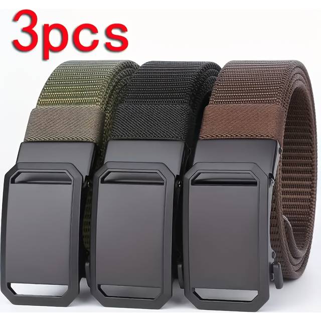 TEMU 3-pack Men' Nylon Belts With Square Ferroalloy , Sports Style, Casual Outdoor & Daily , Durable