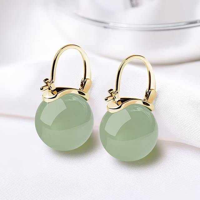 TEMU Vintage Boho Jade Earrings, Antique Style, Copper Ear Needle, For Daily Occasion