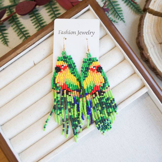 TEMU Beaded Parrot Earrings: Handcrafted, Bohemian Style, Copper Earwires, Suitable For