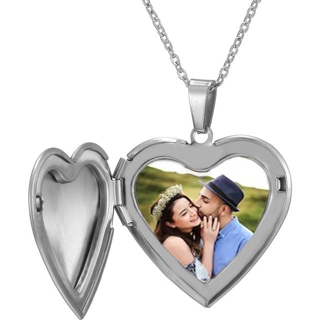 TEMU Custom Photo Heart Pendant Necklace - Personalized Stainless Steel Jewelry With Engravable Names & Messages, Elegant For Mother Wife Girlfriend, Christmas Gift For Her, Casual Attire