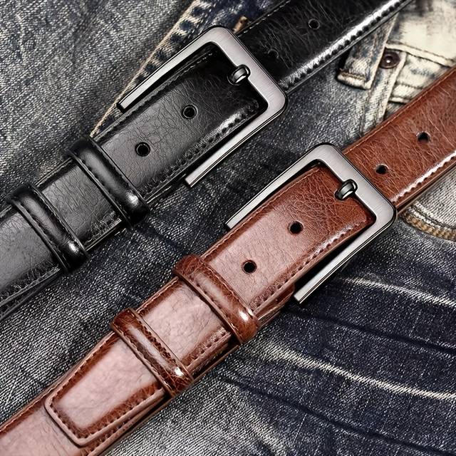 TEMU Elegant Genuine Leather Cowhide Belt With Western Alloy , Versatile For Casual & Business Wear