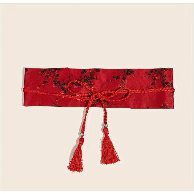 TEMU 1pc Vintage Embroidered Wide Waist Belt For Women, Traditional Hanfu Style Fabric Belt For Dresses, Decorative Cincher For Beach, Daily, Night Out - Hand Washable, Woven, No Feathers, Size