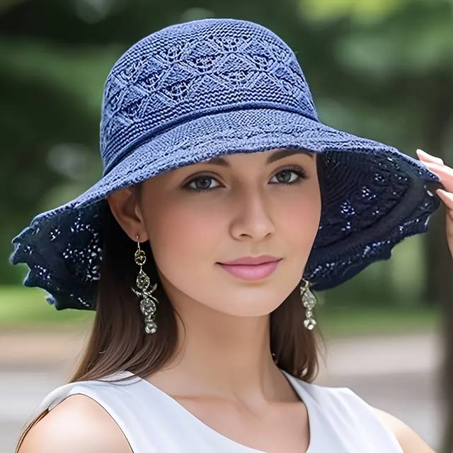 TEMU Elegant Women's Beach Hat, Breathable Foldable Wide-brimmed Beach Hat, Hand-washable, Summer Travel Wide-brimmed Women's Hat