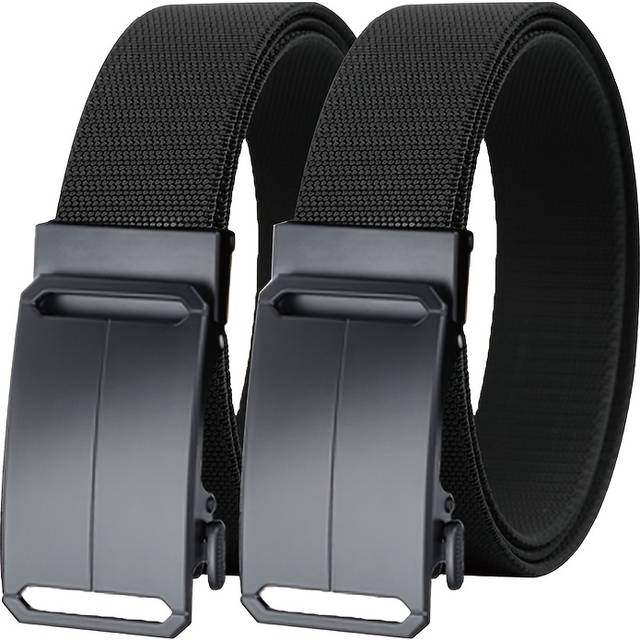 TEMU 2-pack Men's Elastic Waist Belts With Automatic - Breathable Mesh Adjustable Straps For Sports, Outdoor & Casual Wear - Black