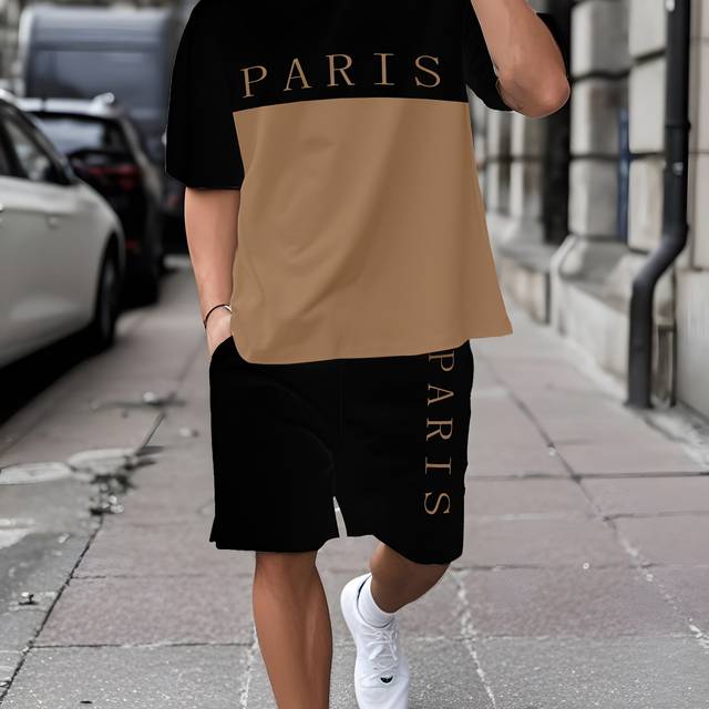 TEMU Casual Sports Suit Breathable Outdoor Casual Men's T-shirt And Five-pants Set Summer 3d Printing Set For Adult Men
